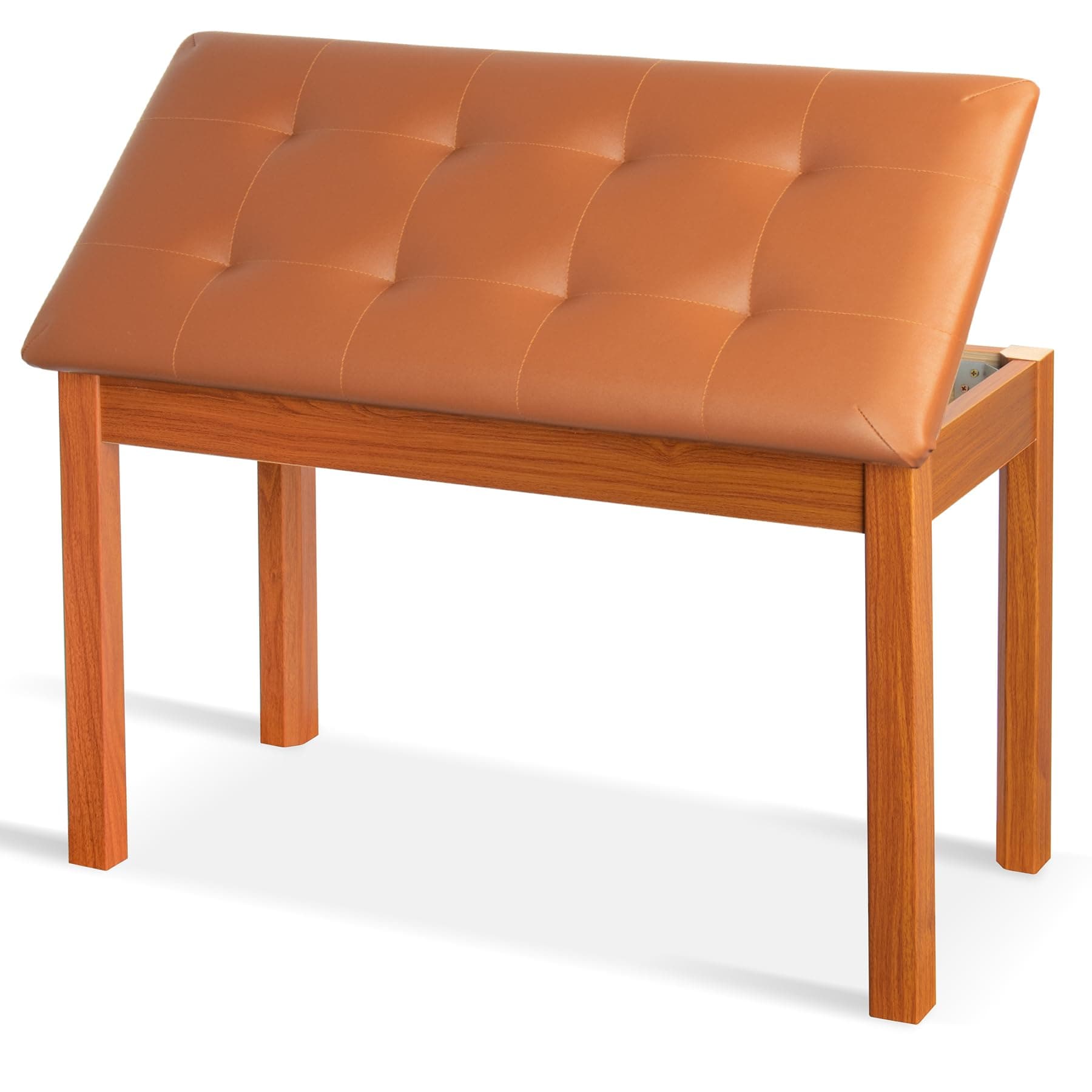 Duet Piano Bench with Padded Cushion and Storage - Solid Wood Keyboard Bench Bookcase Stool Chair Seat Vanity Stool Tufted Wooden Piano Seat, Comfortable Sponges Pad,Brown