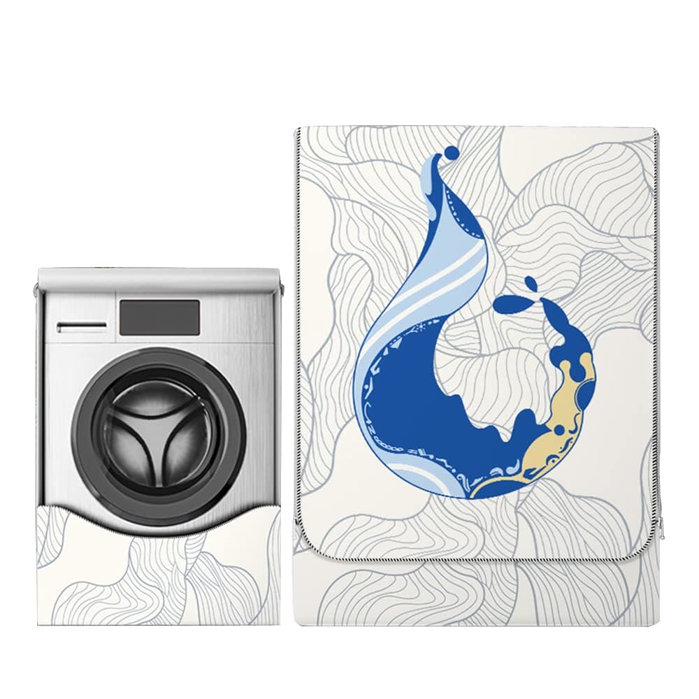 Odot Washer Dustproof Cover Front Load, Washing Machine Dryer Protector Sunscreen Waterproof Tumble Dryer Case Protective Cover for Most Front Loadi (blue leaves,L-capacity 10.5~12kg)