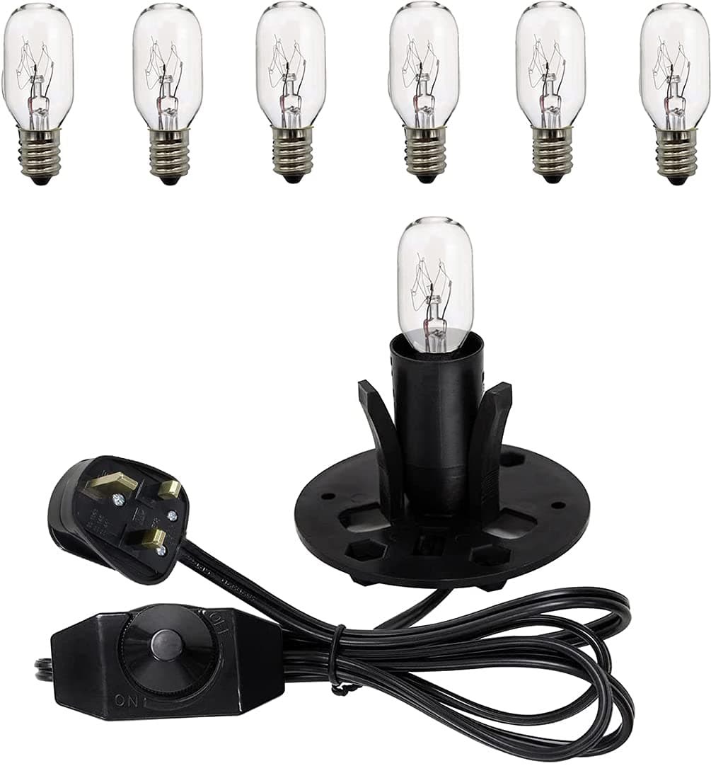 Funito Himalayan Salt Lamp Cord Replacement with Dimmer Switch and Salt Lamp Bulbs(6-Pack), 5 Feet Salt Lamps Cords with Base Assembly