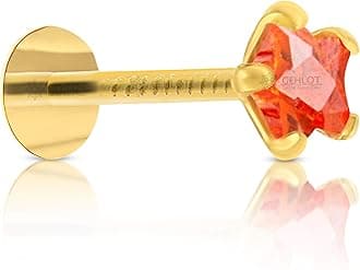 GEHLOT ; OneStep Towards OnlineStar Shape Black Diamond 14K Pure Yellow Gold Nose Pins Studs Diamond Nose Pins For Women And Girl