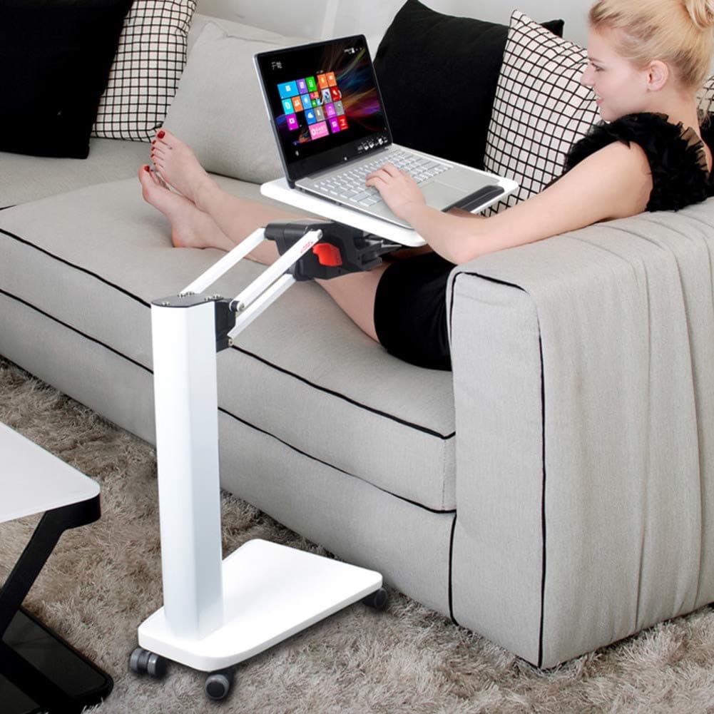 Multifunctional Rolling Laptop Desk,overbed Table Adjustable Laptop Stand For Bed & Sofa,rotating Bed Computer Desk Notebook Desk-white