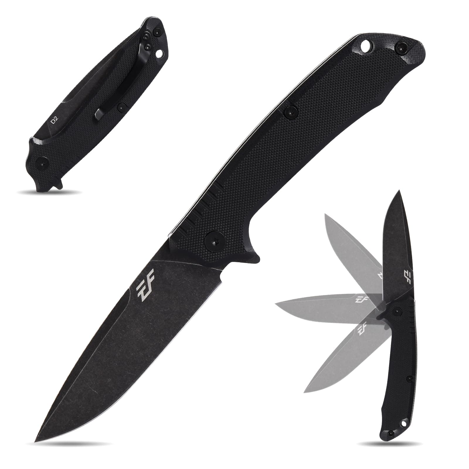 EF223 Folding Knife D2 Blade with G10 Handle Multi Pocket Knife Survival Outdoor Camping Survival (black)