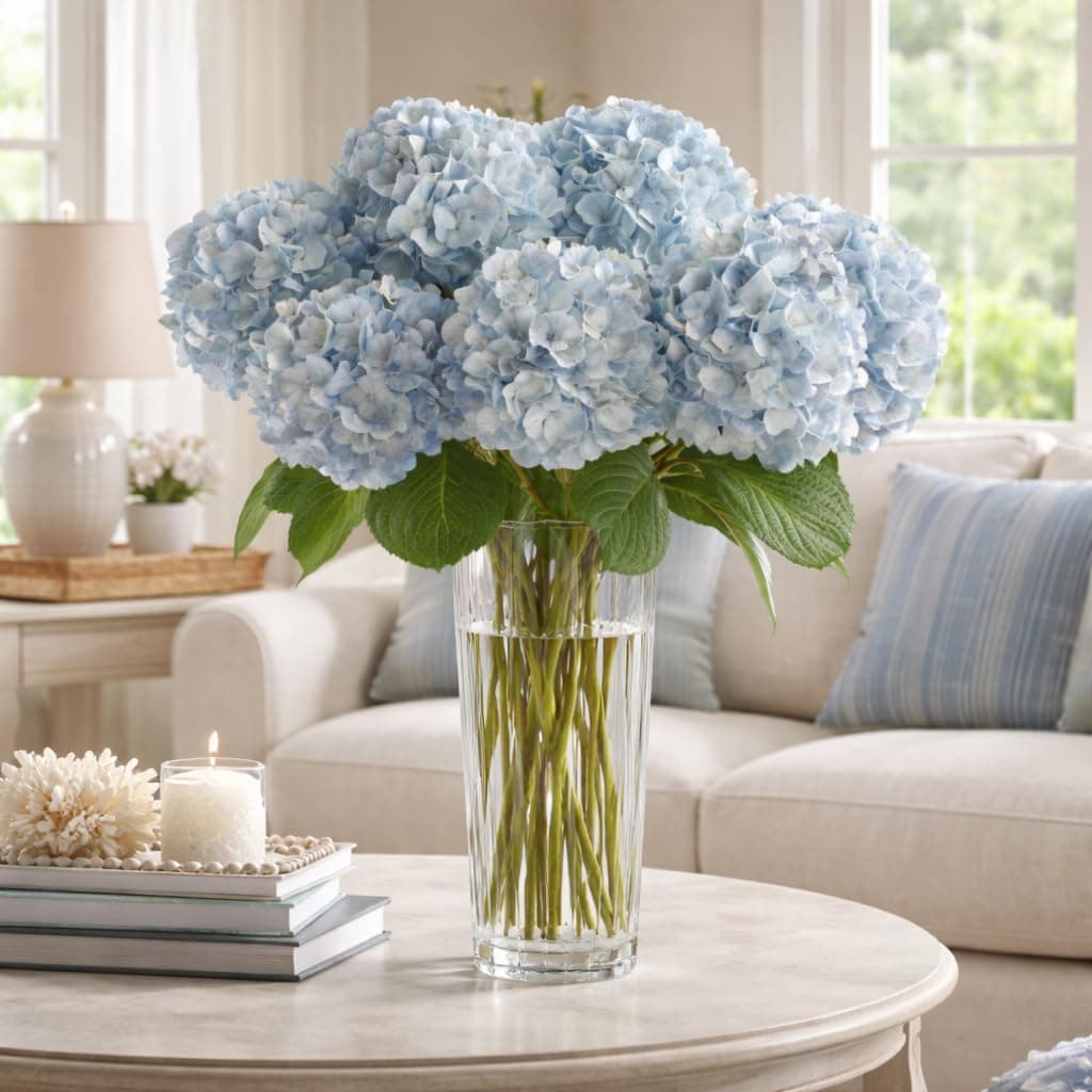 GlobalRose 10 Blue Hydrangeas – Responsibly Sourced Blue Flowers – Hand-Picked Flowers Fresh Bouquet for Graduation, Anniversary, Birthday & Special Occasions