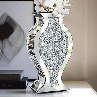 ALLARTONLY Crushed Diamond Mirror Vase Crystal Silver Glass Stunning Decorative Vase Flower Luxury for Home Décor. Can’t Hold Water.