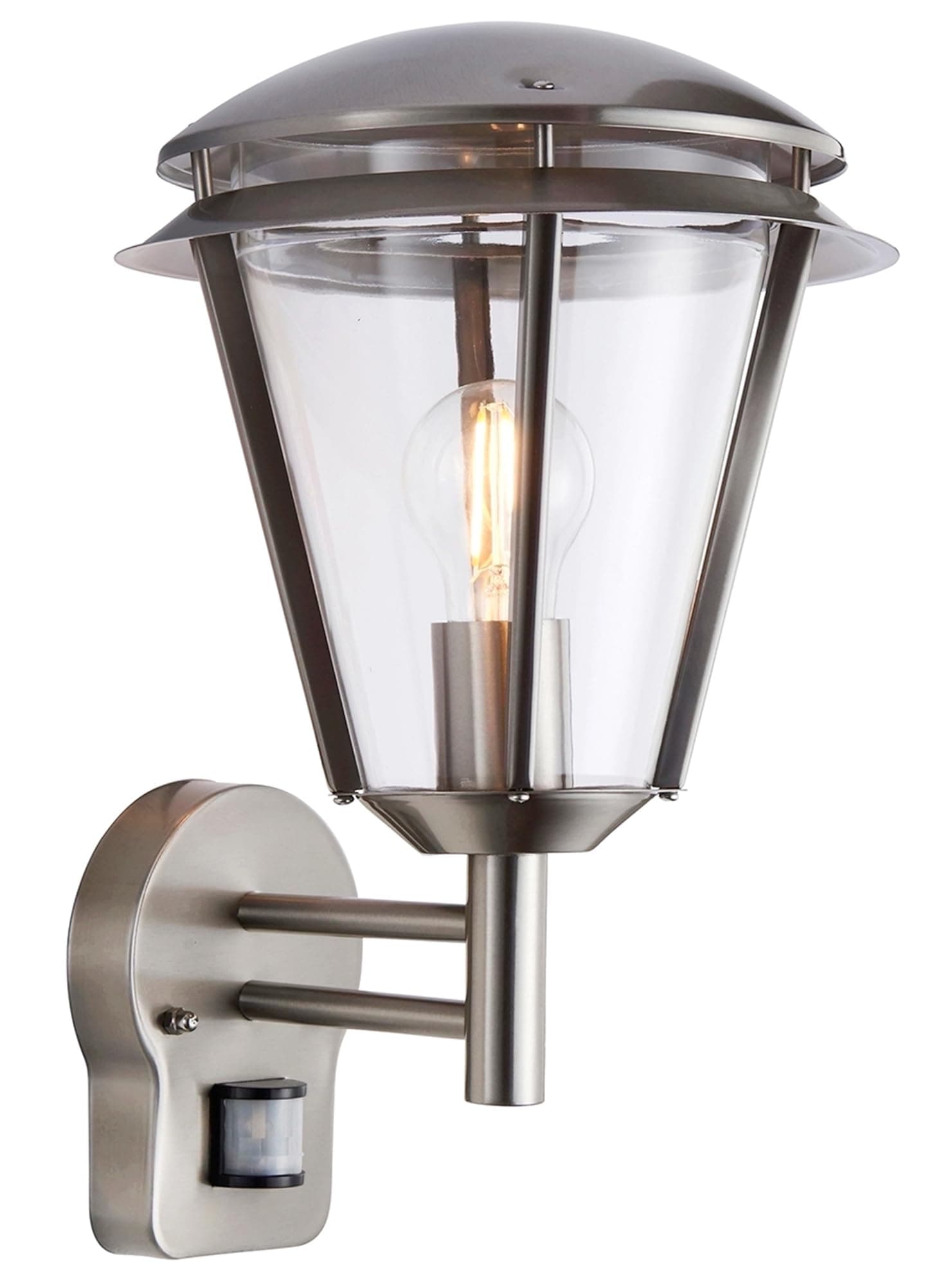 INOVA Outdoor Lights with Sensor - Security Lights Outdoor Motion Sensor - Brushed Stainless Steel PIR Motion Sensor Lights - Motion Detector Outside Lights - IP44 Weatherproof Wall Lights