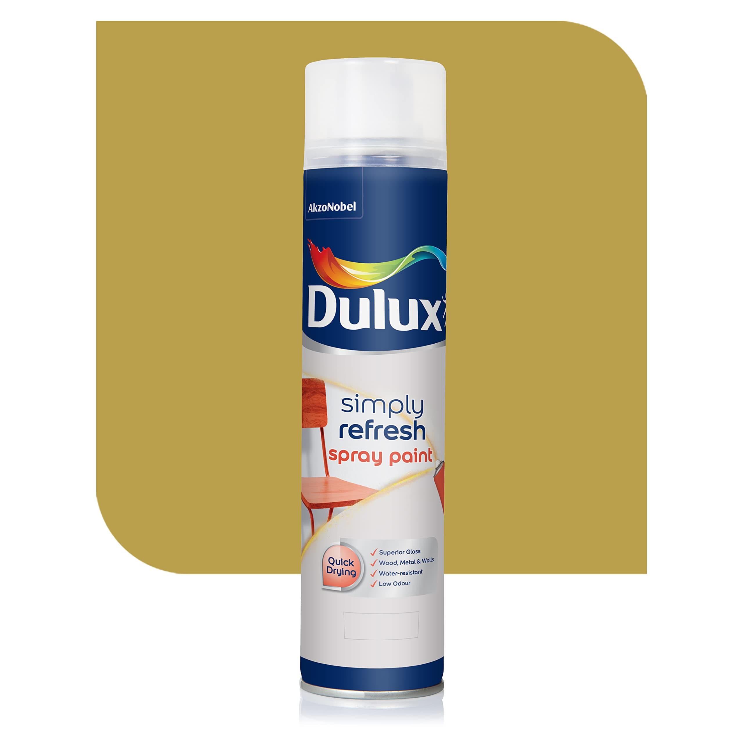 Dulux Simply Refresh Spray Paint | DIY, Quick Drying Gloss Finish for Metal, Wooden Furniture, Plastic, Walls, Cars & Bikes – 400ML (Gold)