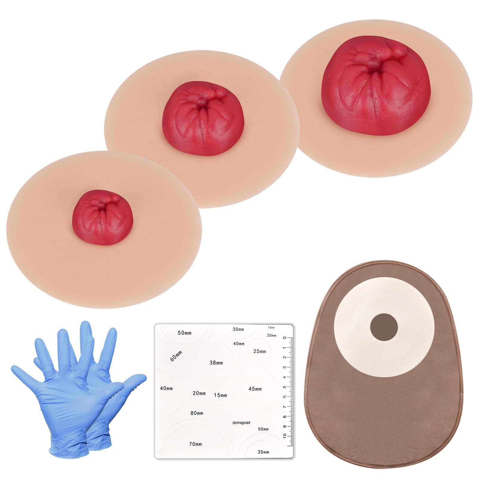 Sticky Colostomy Simulators, Stoma Training Model Set, Multi-Skin Tone Ostomy Care Practice Models for Medical Training and Patient Education- Light