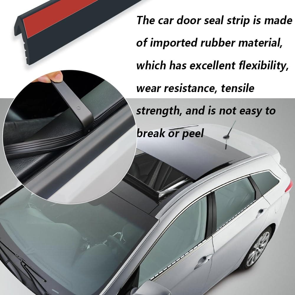 Universal Car Window Seal Strip with Adhesive Backing,V-Shape Soudproof Prevent Automotive Weather Stripping with Trim Removal Tool,Essential Rubber Weather Stripping for Car Windows Sealing