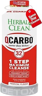Herbal Clean Qcarbo32 Same-Day Detox Cleanse Drink (32 fl oz) - Tropical Flavor Full Body Cleanse* Detox Drink for Moderate Toxin Level*, Vitamin B2 and Vitamin B12 for Men & Women