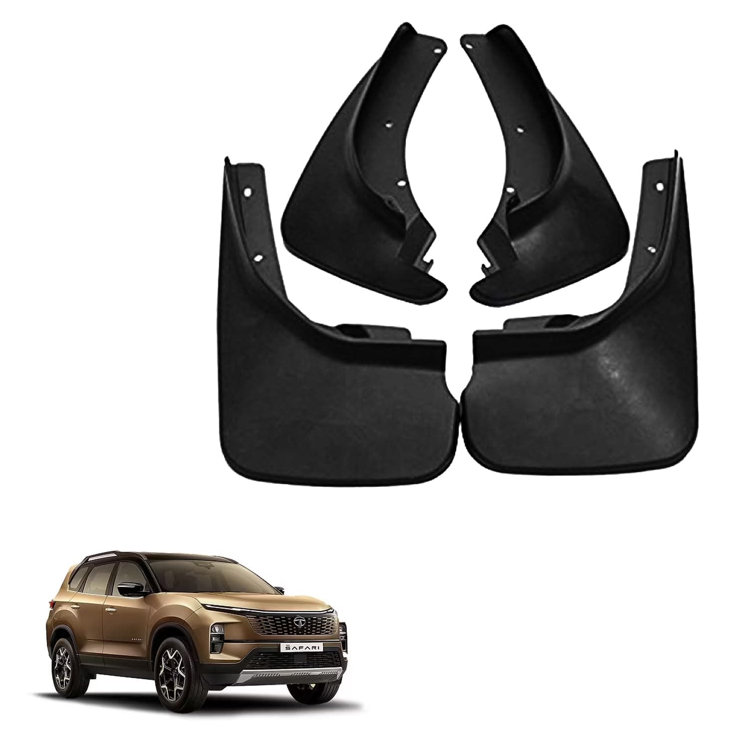 Autokaar O E Type Car Mud Flap Box Shape Splash Protection Guard Tyre Flap Complete Set of Front & Rear Tires for Tata Safari 2023 Onwards (Type - 3)