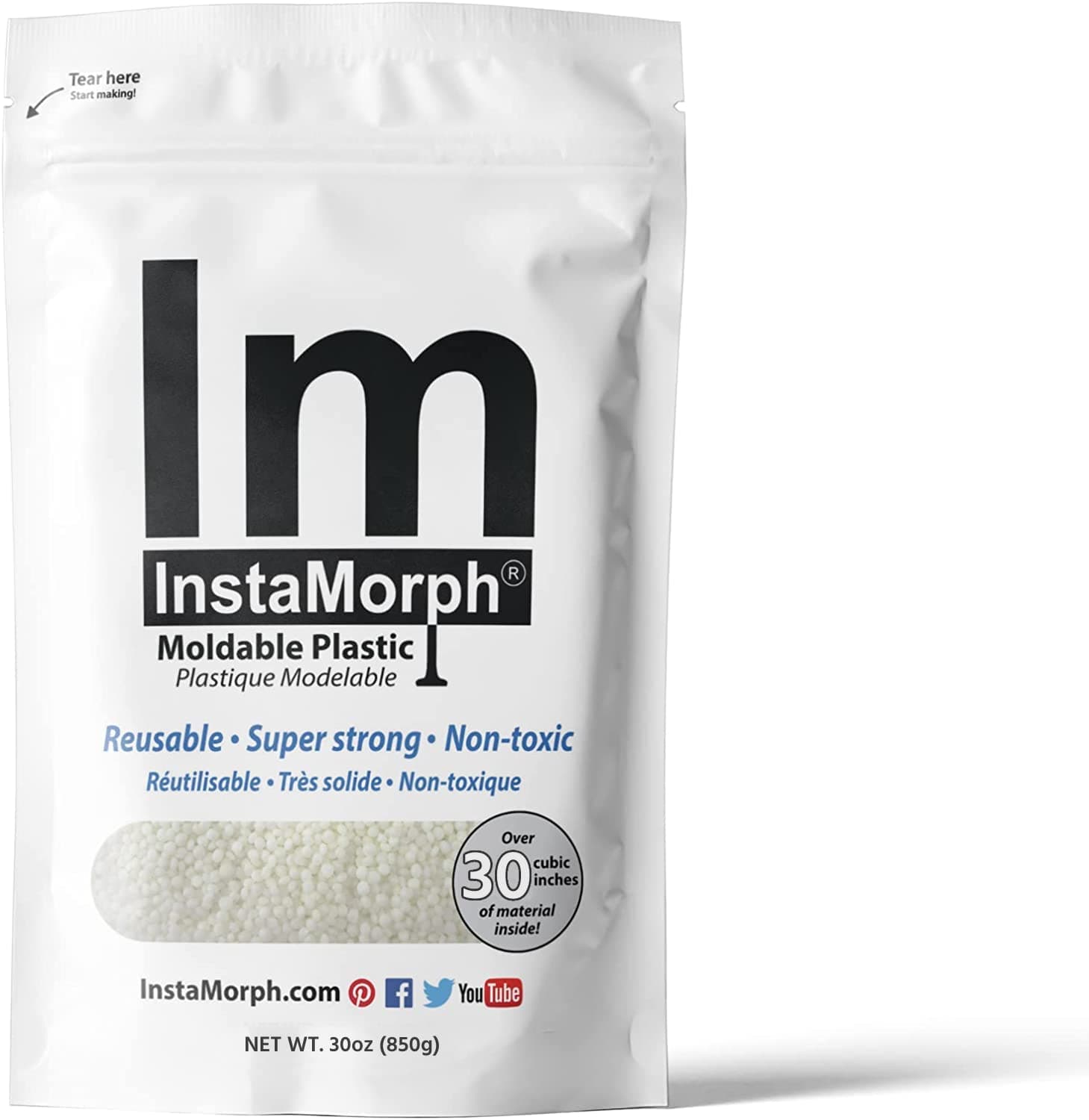 InstaMorph Reusable Moldable Plastic | Thermoplastic Beads, Meltable Polymorph Pellets | Lightweight Modeling Compound For DIY Crafts, Sculpting, Cosplay Accessories | Temporarily Repair | White, 30oz