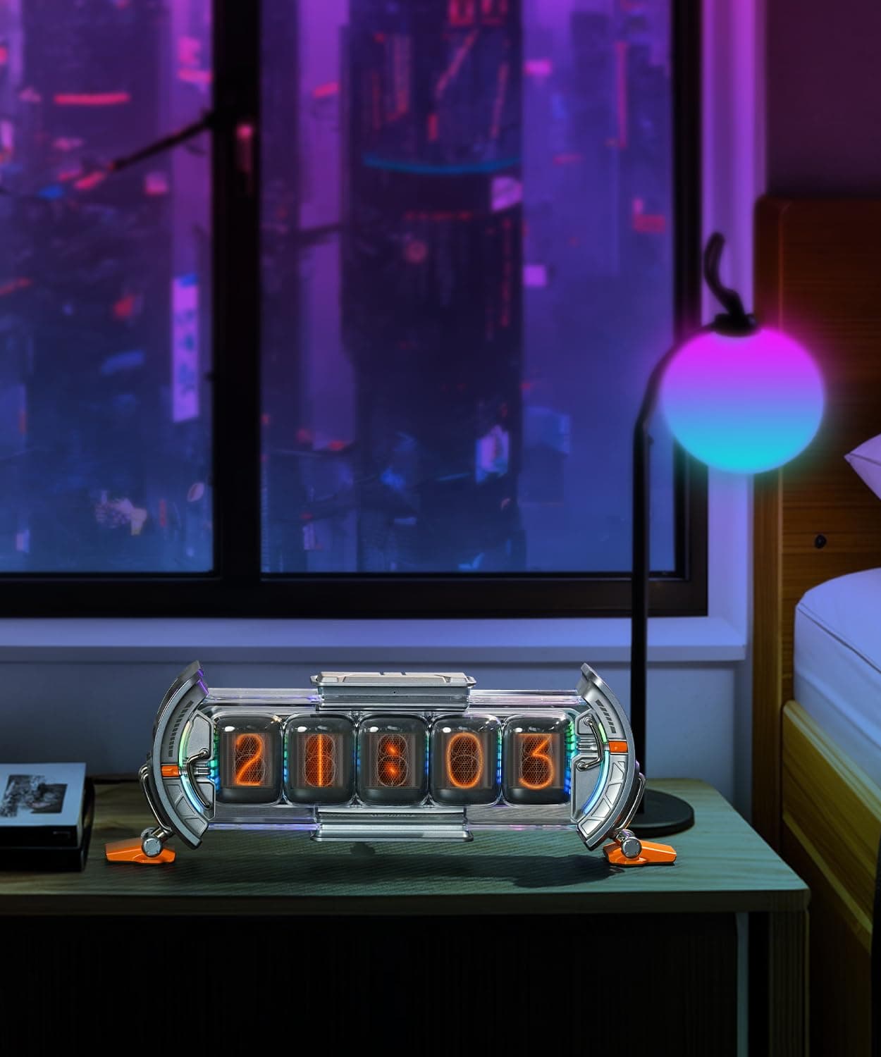 Divoom Times Gate, Cyberpunk Digital Alarm Clock - Smart App Control, WiFi Connectivity, RGB LED Pixel Art Display, Gaming Desk Setup, Customizable Dashboard for Gaming Room and Office Decor (Silver)