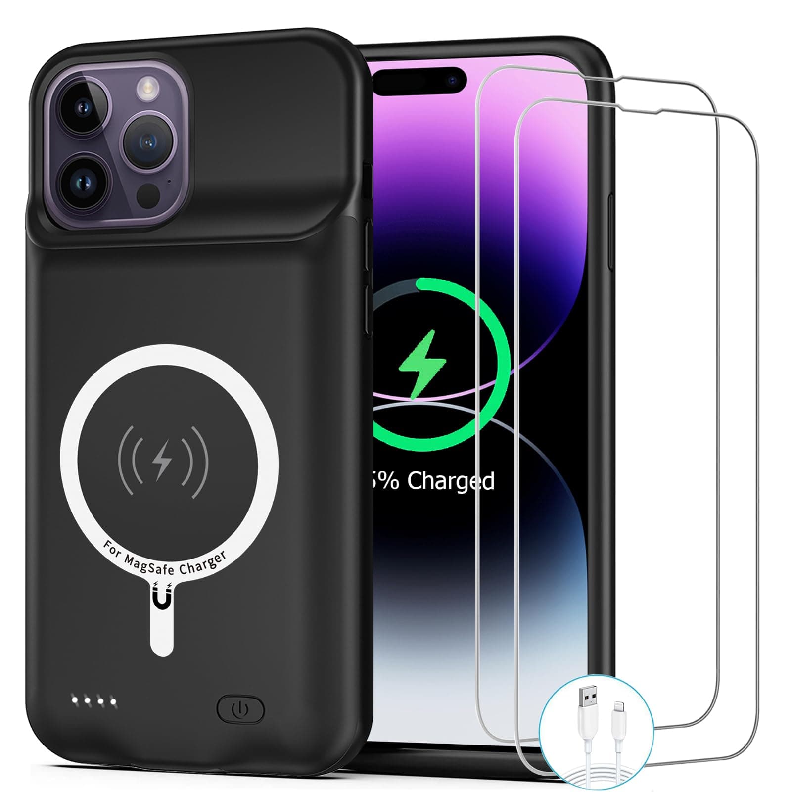 Battery Case for iPhone 14 Pro, [10000mAh] Enhanced Portable Protective Smart Qi Wireless Charger Case Battery Pack with CarPlay Wireless Charging Case Compatible for iPhone 14 Pro (6.1 inch)-Black