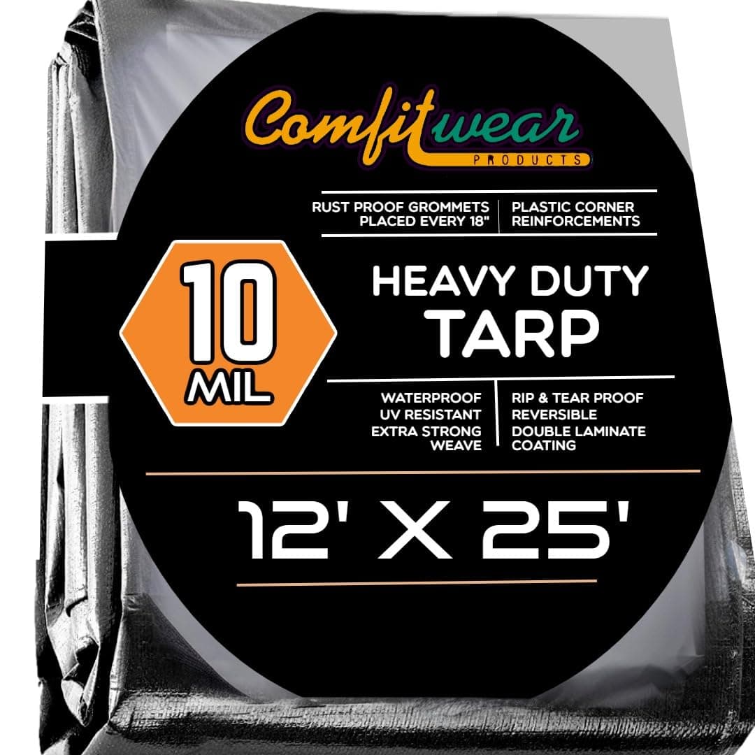 12' x 25' Heavy Duty Silver/Black Waterproof UV Blocking 10 Mil Poly Tarp