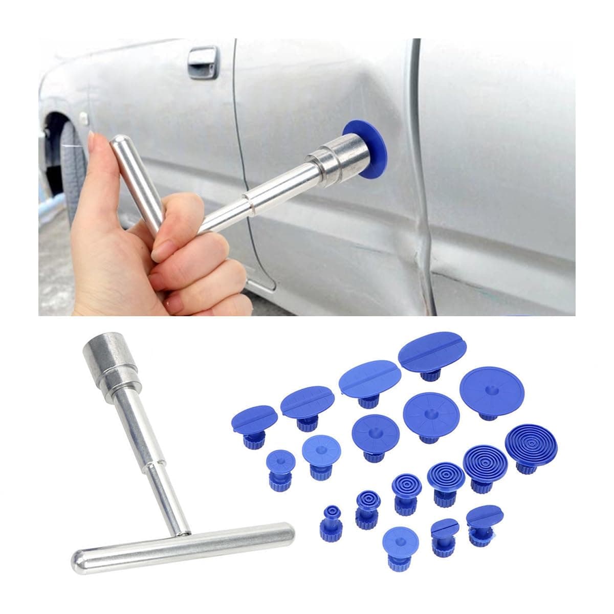 AICEL 18 Pcs Car Dent Puller Kit, Auto Paintless Dent Repair Tool, Car Body Dent Remover with Pro Slide Hammer Tools for Car, Glass, Screen, Tiles & Objects Moving, Universal Vehicle Accessories