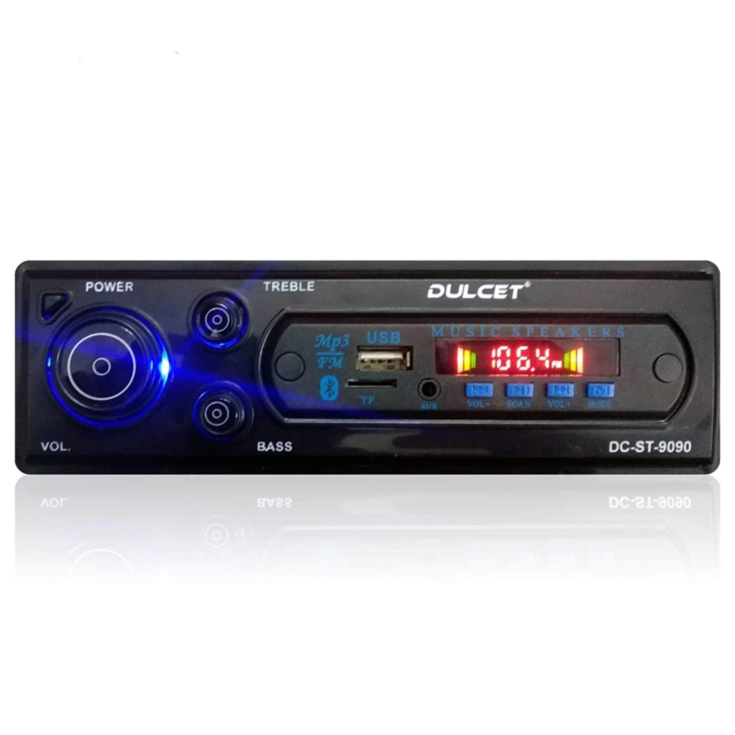 Dulcet DC-ST-9090 Double IC High Power Universal Fit Mp3 Car Stereo with Bluetooth/USB/FM/AUX/MMC/Remote & Built-in Equalizer with Bass & Treble Control [Also, Includes a Free 3.5mm Aux Cable]