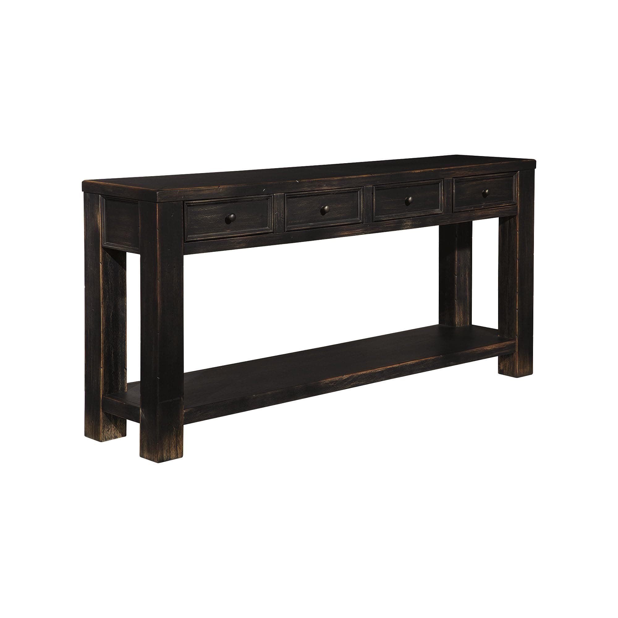 Gavelston Sofa Table, Couch Table with Drawers & Shelf, Hand-Finished Wood Console for Living Room or Entryway, Weathered Black