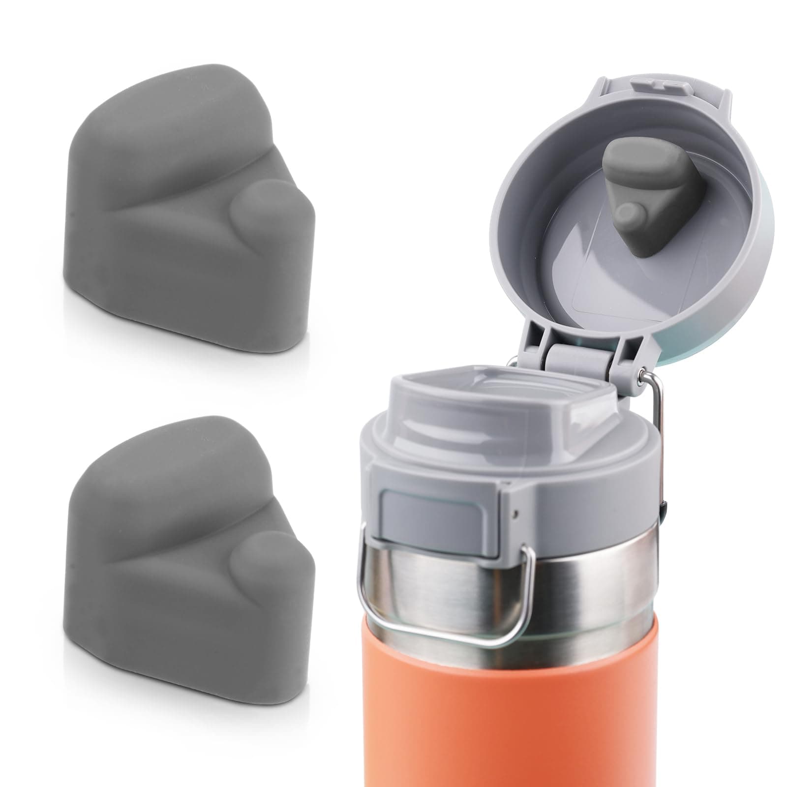 2pcs Replacement Stopper Compatible with Stanley Quick FILP GO 24oz 36oz, Water Bottle Top Lid Seal Cup Bottle Cap Leak Proof Silicone Stopper Gasket Accessories(Gray)