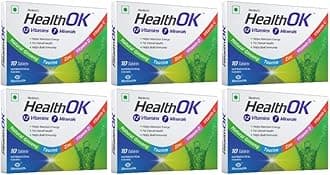 Health OK Multivitamin with Natural Ginseng, Taurine power, Daily Energy, alertness, Vitamin D, C & other 17 multivitamins minerals, for Overall Health, 10 Tablets x Pack of 6