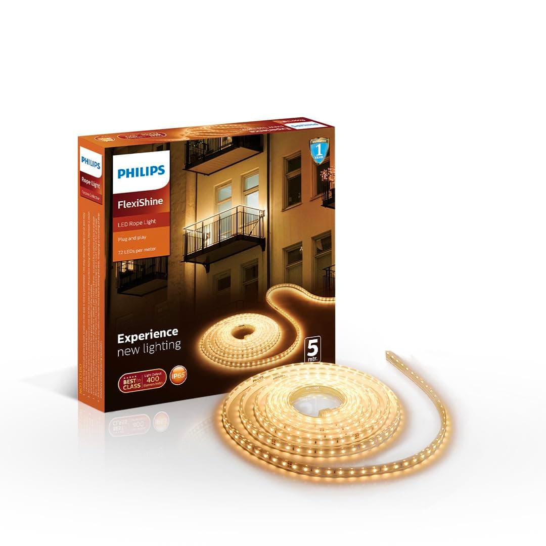 5 Meter LED Rope Light | Flexishine Plug n Play Flexible Rope Light for Indoor and Outdoor Decorations | Rope Light for False Ceiling,Balcony,Diwali,Christmas | Warm White, Pack of 1