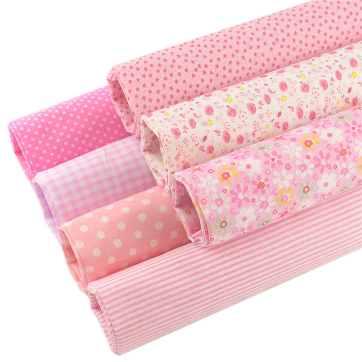 7 Pieces Cotton Fabric Plain Print (20"x20"), Comfortable Patchwork Quilting Fabric, Pretty Flower Pattern Material for Quilting, Artcraft - Pink