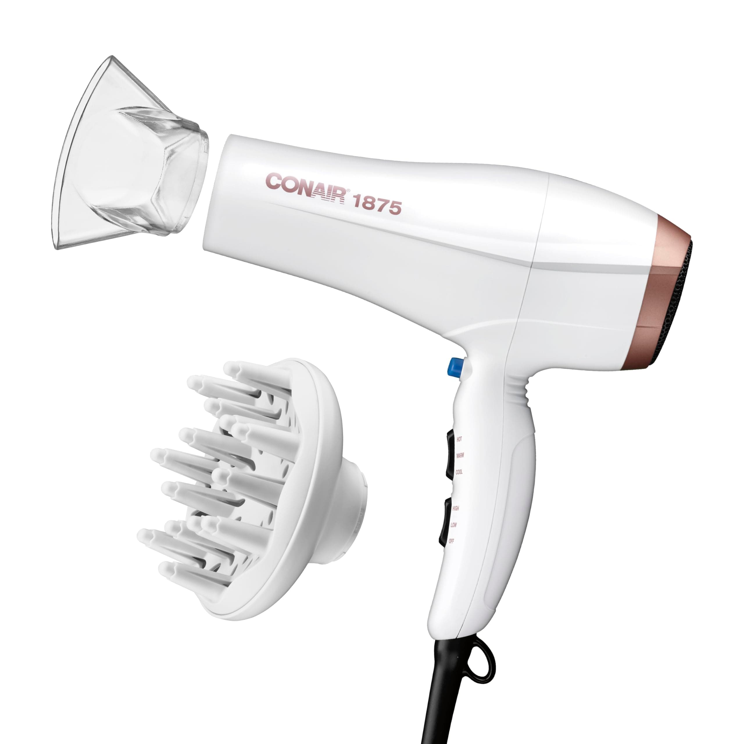 Double Ceramic Hair Dryer with Diffuser | Blow Dryer with Ionic Conditioning | Includes Diffuser and Concentrator | Amazon Exclusive, White