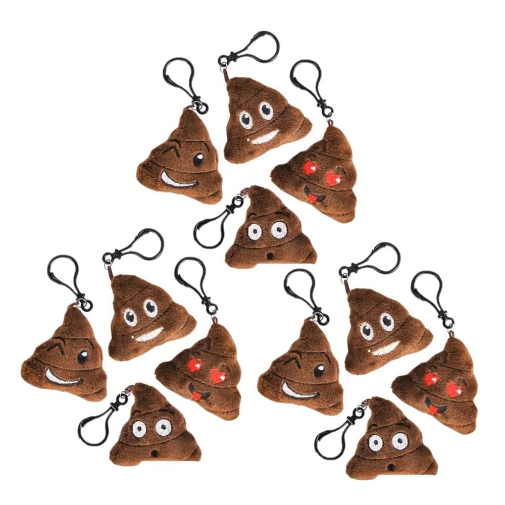 12-Pack Plush Poop Keychains - 2.75" Soft Miniature Emoticon Bag Clips - Funny Party Favors, Small Stuffed Animal Toys for Kids, Classroom Treasure Box Prizes, Birthday Goodie Bag Fillers & Gag Gifts