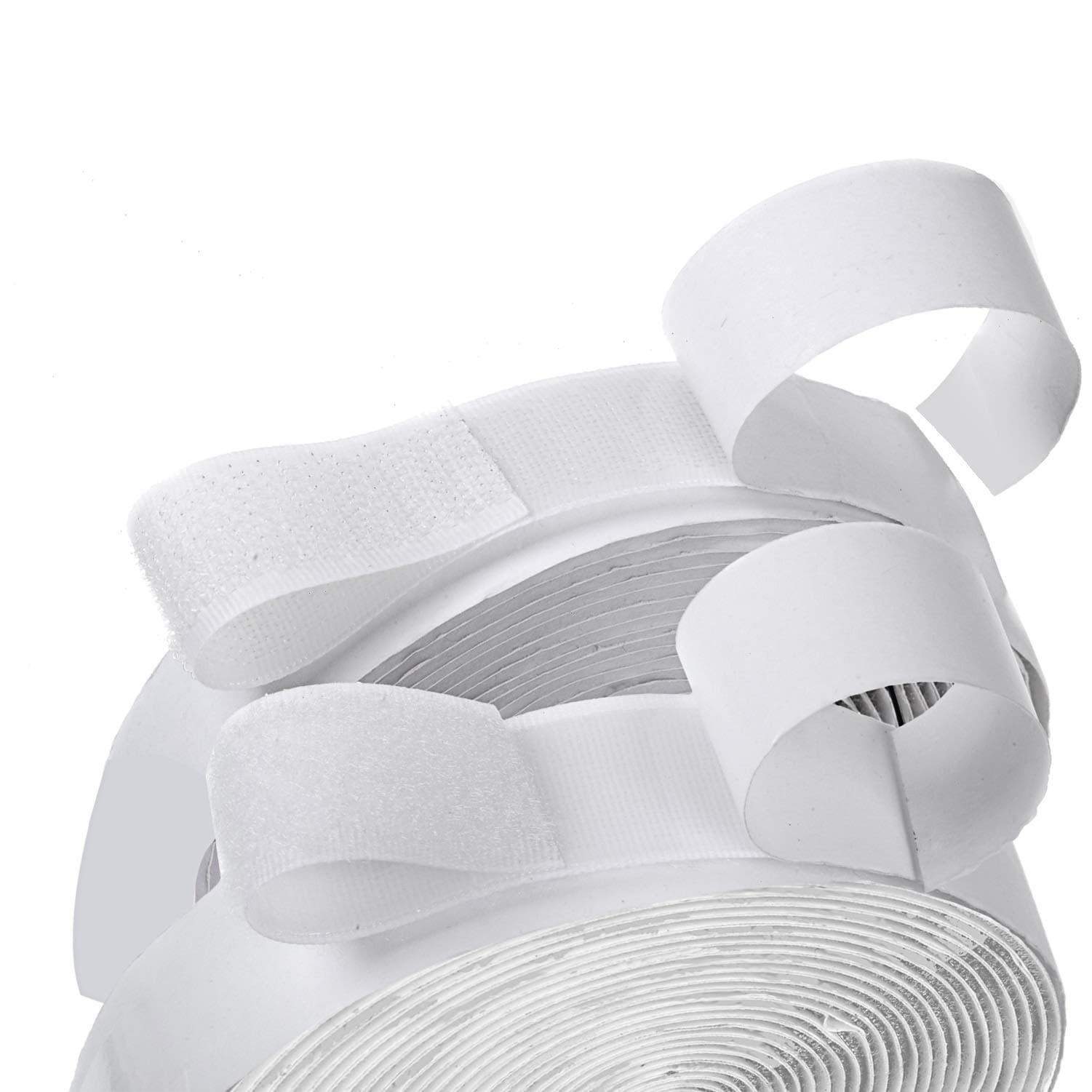 16 Feet Length 0.75 Inches Width Hook and Loop with Strong Self Adhesive Interlocking Strip, Mounting Tape Heavy Duty Adhesion Fastener (White)