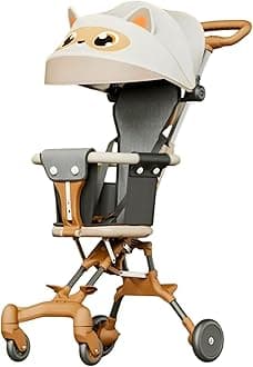 MomNess Luxury 3-in-1 Baby Stroller for 7 Months to 3 Years, Lightweight, Foldable, Chair, Safety Harness, Cushioned Seat, Ideal Toddler Trolley, Easy Travel, Carry on Plane, Air Travel (Biege Brown)