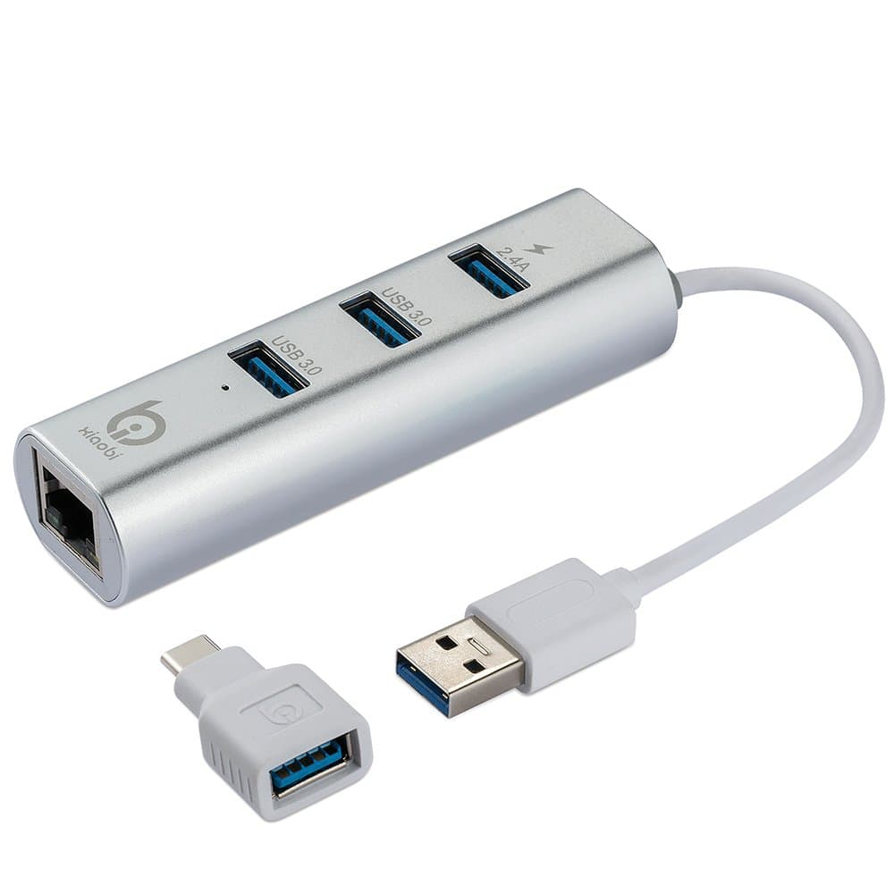 CucupaioUSB Hub with Ethernet Adapter 2 in 1, Xiaobi USB Type-C to 3-Port USB 3.0 Hub with Gigabit Ethernet for Laptop, USB-C Devices, New MacBook 2016 (Silver Aluminum)