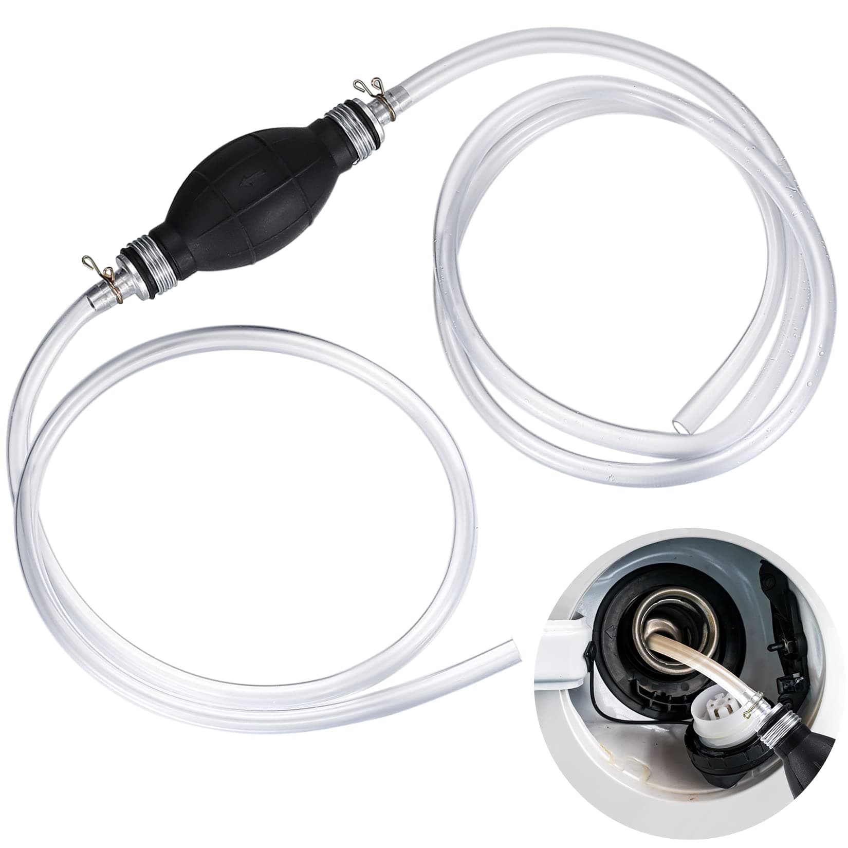 – Hand Pump, Siphon Fuel Transfer Pump, 2.1m Hand Transfer Fuel Pump with 8mm Fuel Line Hose for Gasoline/Fuel/Liquid/Water Transfer Pump (1.3m+0.8m)