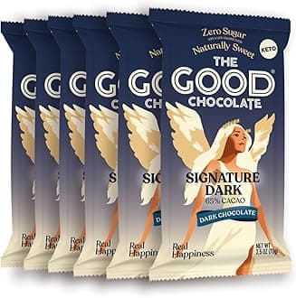 Dark Chocolate Bars with Zero Sugar & Lower Net Carbs – Keto Chocolate Bar with Lower Calories, All Natural and Non-GMO Keto Snacks, 2.5 oz (6 Bars Value Pack)