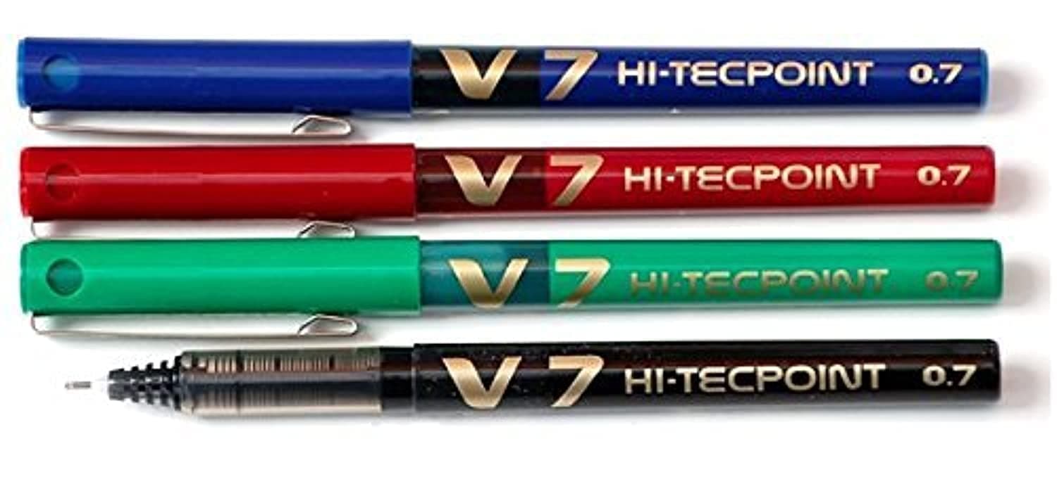 V7 HI-TECHPOINT ROLLERBALL MIXED PACK OF 4 [1 x Black, 1 x Blue, 1 x Red, 1 x Green]