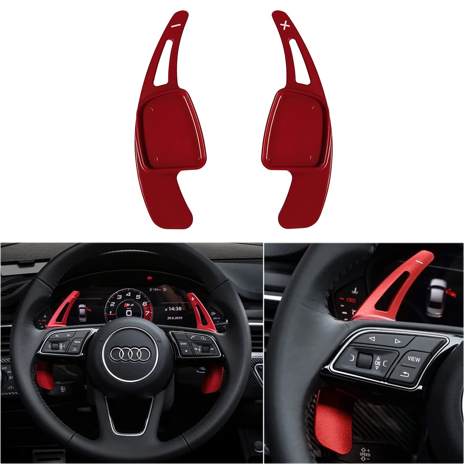 Steering Wheel Paddle Shifter Extensions Fit for Audi A4 2017-2019 A3 S3 2017-2020 A5 S4 S5 2018-2019 Q5 SQ5 2018-2021 Q7 2017-2021 Q8 2019-2021 SQ7 SQ8 2020-2021 TT 2016-2021 TTS 2016-2020 (Red)