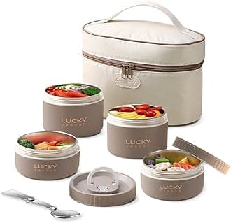 ArderLive Portable Insulated Lunch Container, Stackable Thermal Lunch Bento Box Set for Adult Unisex, Khaki 4Pcs 68oz