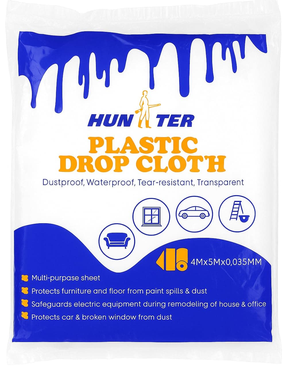 Plastic Polythene Multi-Purpose Dust Sheet, Waterproof and Dustproof Plastic Tarp for Protection of Furniture, Automobiles, Floors, Carpet, Packaging etc. (500G x 5mtrs)