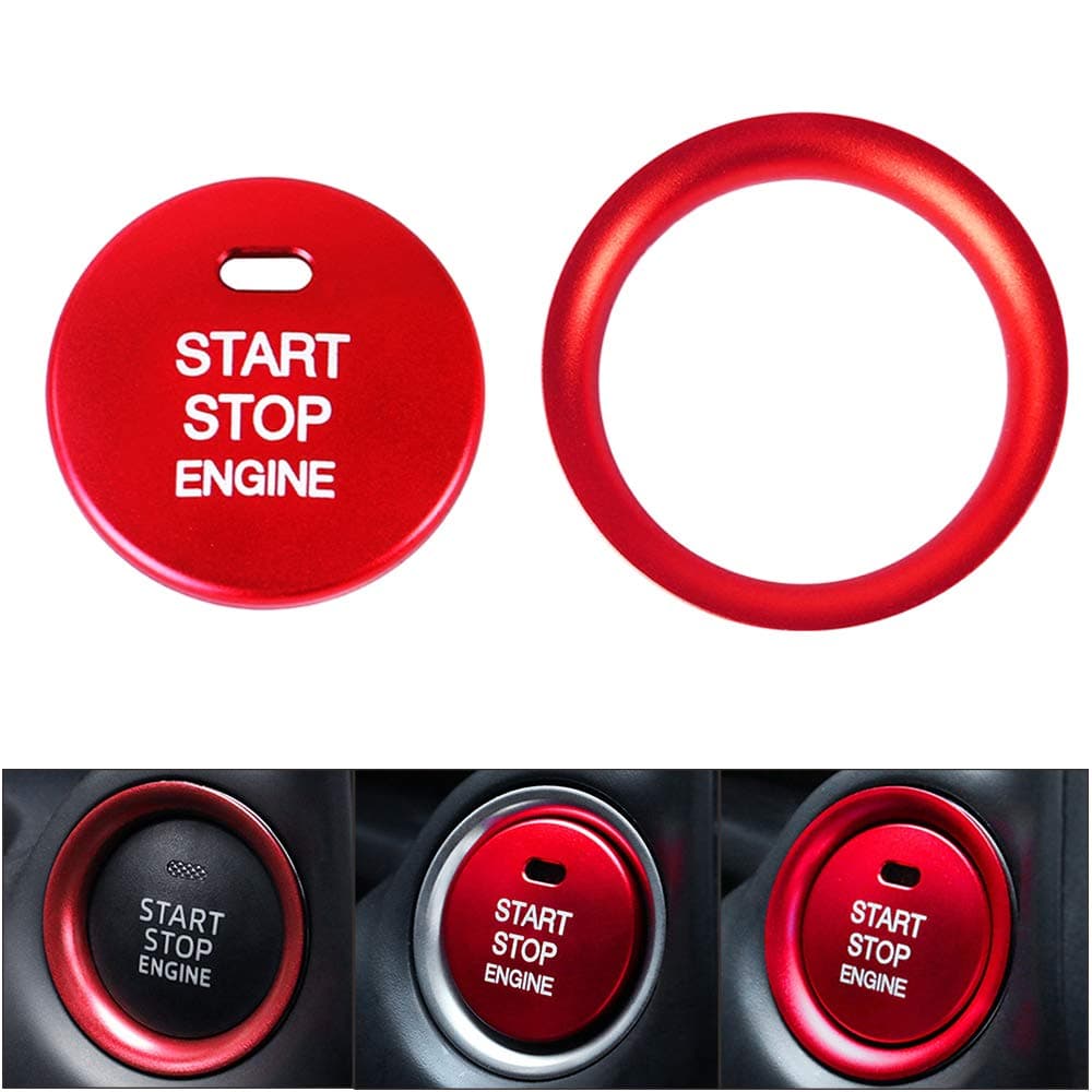 2Pcs Car Engine Push Start Stop Button Cover for CX-3 CX-4 CX-5 CX-9 MX-5 Axela Anti-Scratch Aluminum Alloy Ignition Button Decoration Trim & Ring Protector Stickers Car Accessories