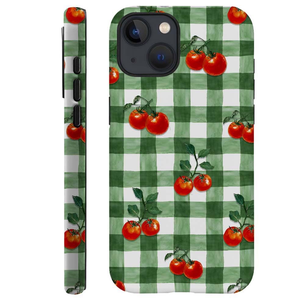 DAIZAG Case Compatible with for iPhone 15 Plus,Green Red Checkerboard Tomatoes Watercolor Phone Case for iPhone 15 Plus for Girl Women Boy Men