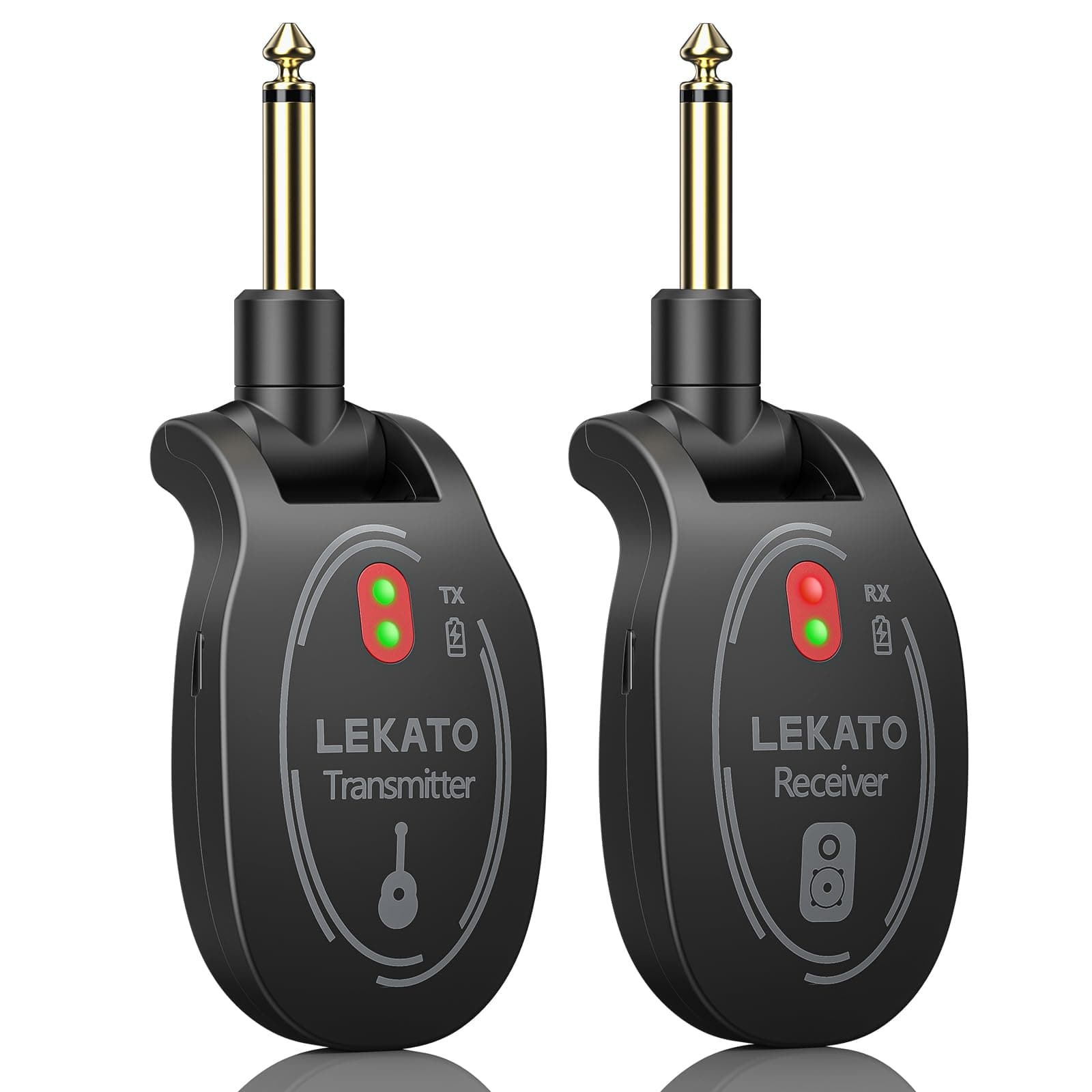 LEKATO UHF Wireless Guitar System Rechargeable, Wireless Transmitter Receiver 4 Channels 165ft tansmisiion Low Latency Guitar Wireless System,Black