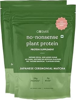 Cosmix No Nonsense Plant Protein | Organic Pea & Brown Rice Isolate | Vegan | 24g Protein/Serving | Easy To Digest | All Essential Amino Acids- 1 kg | Japanese Ceremonial Matcha - 500g (Pack of 2)