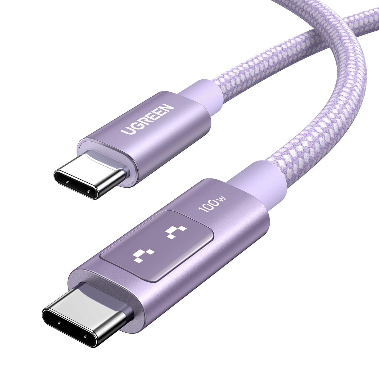UGREEN Uno USB C to USB C Cable 100W Fast Charging Cable Type C Charging Cord with LED Display for iPhone 17/17 Air/17 Pro/17 Pro Max/16, MacBook Pro/Air, iPad Pro/Air, Galaxy S25 Ultra 6.6FT Purple