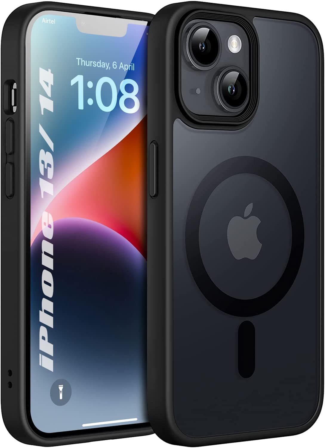 Polycarbonate Matte Back Cover Case Compatible with Mag-Safe Designed for iPhone 14 & iPhone 13|Ultra Hybrid Camera Bump Protection (Black)