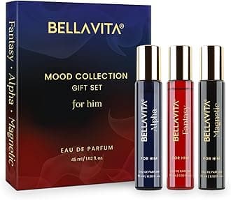 BELLAVITA Mood Collection Men Gift Set with Alpha Fantasy & Magnetic | Woody Floral Oriental Spicy Scents & Bergamot Apple Plum Jasmine & Cedarwood Notes | 3×15 ml | Perfect Christmas & New Year Gift