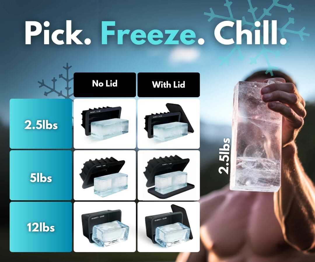 Giant Ice Block Mold with Lid (3-Pack) - Shape 12 lbs Ice Bricks - Professional Silicone Mold for Crafting Giant Ice Cubes, Ideal for Revitalizing Ice Baths, or Coolers Accessories...