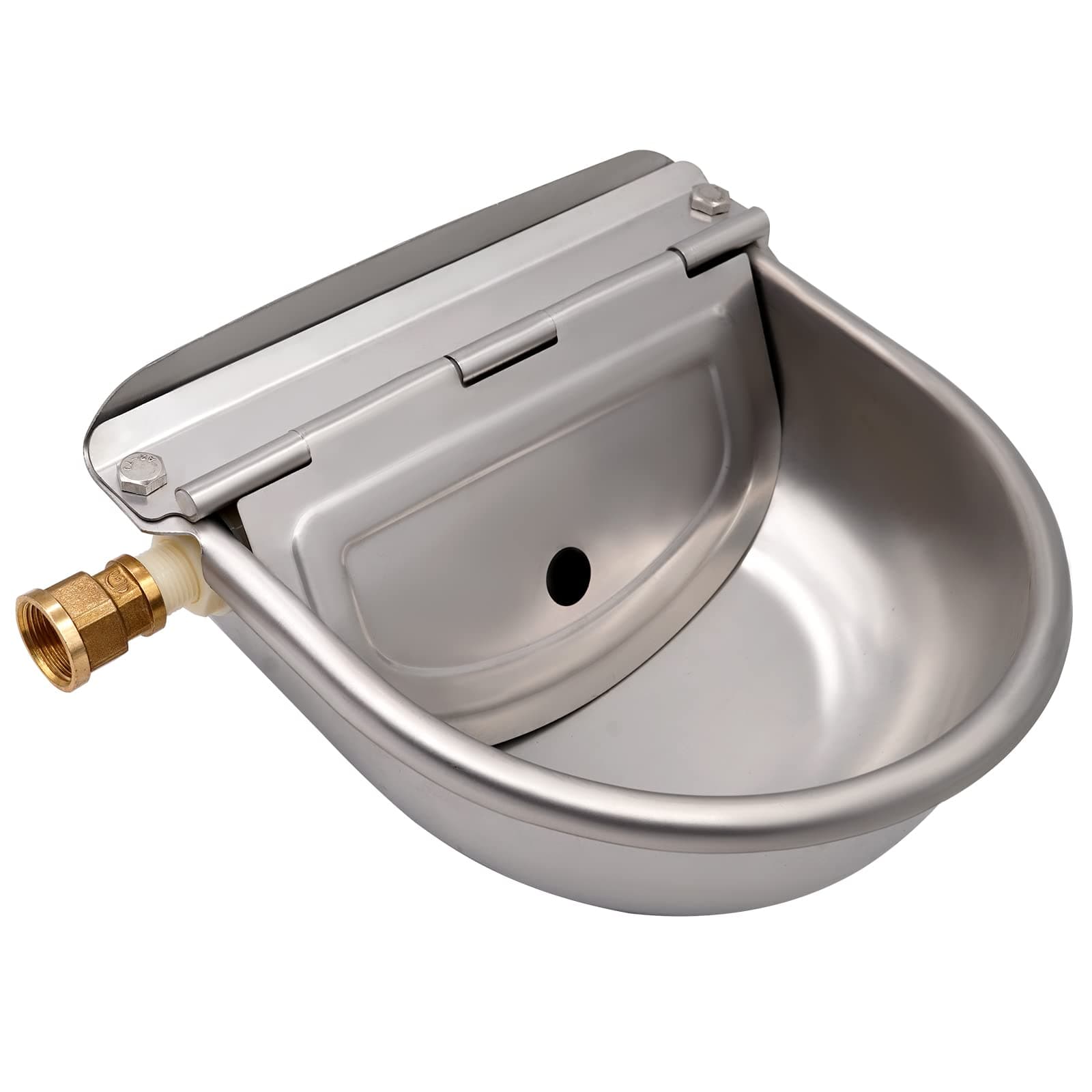 farm & ranch Stainless Steel Drinker with Connector, Automatic Drinker with Adjustable Float Valve for Horse Dog Cattle Caprino Sheep Pig Cattle