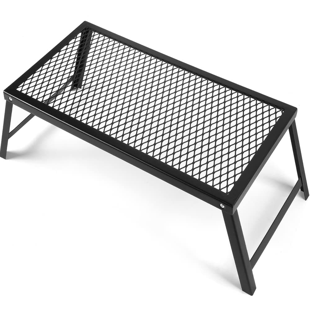 Folding Campfire Grill, 21.6" x 11.8" Heavy Duty Steel Grate with Legs, Portable Over Fire Camp Grill for Outdoor Cooking Traveling BBQ Picnic, Black