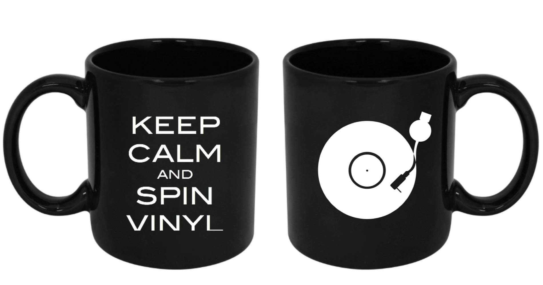 Keep Calm and Spin Vinyl Ceramic Coffee Mug, 11 OZ - Funny Inspirational and Motivational Novelty Hot Chocolate Drinking Cups - Dishwasher & Microwave Safe - Great DJ and Music Lovers Gift