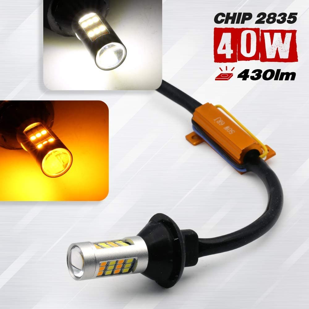 2 Bulbs 3157 Type- Switchback Error-Free 2835 42-LED Turn Signal Light Bulbs White-Amber (3157/7443/1157) (3157, White/Amber)