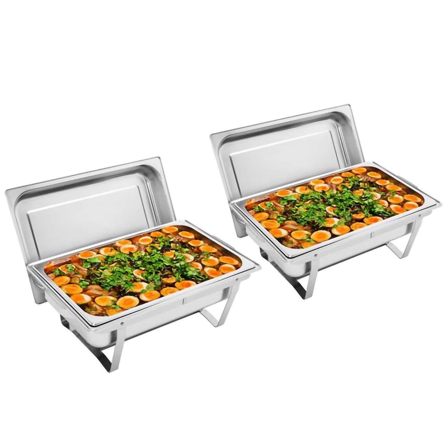 Chafing Dish 8 Quart Stainless Steel Chafer Dish Full Size Chafers Rectangular Chafer W/Water Pan, Food Pan, Fuel Holder and Lid For Catering Buffet Warmer Set with Folding Frame (2 Packs)