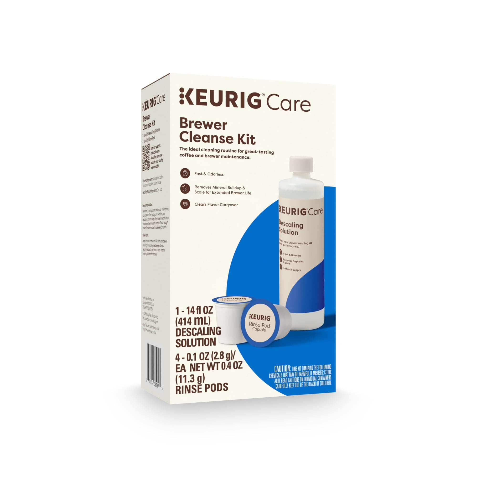 Brewer Cleanse Kit For Maintenance Includes Descaling Solution & Rinse Pods, Compatible with Keurig Classic/1.0 & 2.0 K-Cup Pod Coffee Makers, 4 Count
